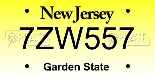 7ZW557 New Jersey License Plate