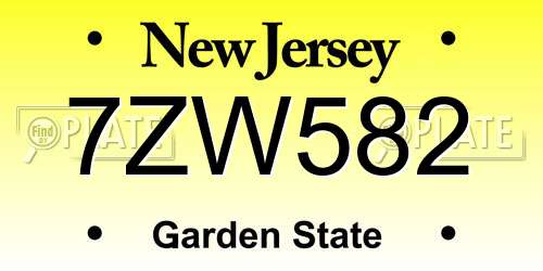 7ZW582 New Jersey License Plate