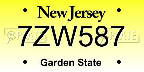 7ZW587 New Jersey License Plate