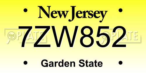 7ZW852 New Jersey License Plate