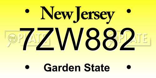 7ZW882 New Jersey License Plate