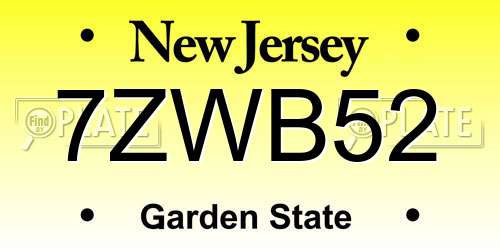 7ZWB52 New Jersey License Plate