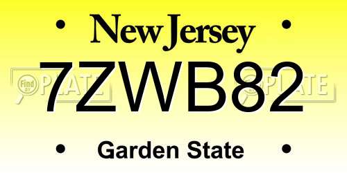 7ZWB82 New Jersey License Plate