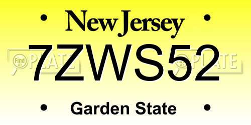 7ZWS52 New Jersey License Plate