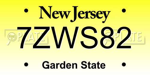 7ZWS82 New Jersey License Plate