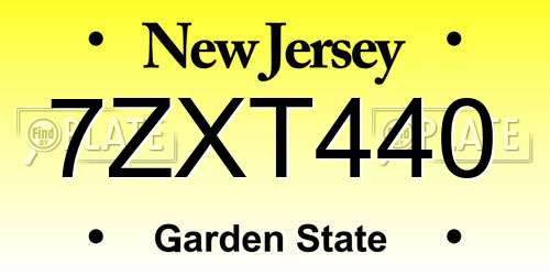 7ZXT440 New Jersey License Plate