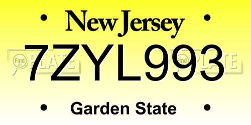 7ZYL993 New Jersey License Plate