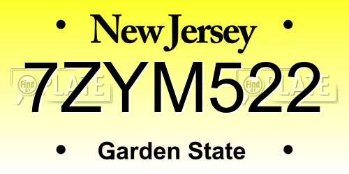 7ZYM522 New Jersey License Plate