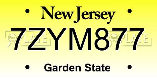7ZYM877 New Jersey License Plate