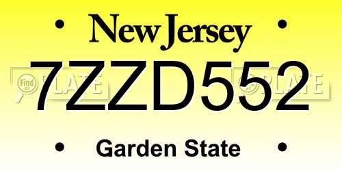 7ZZD552 New Jersey License Plate