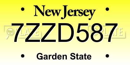 7ZZD587 New Jersey License Plate