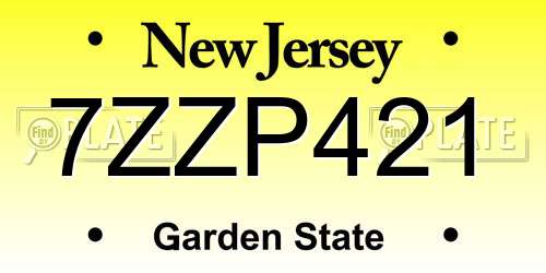 7ZZP421 New Jersey License Plate