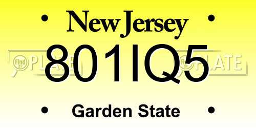 801IQ5 New Jersey License Plate