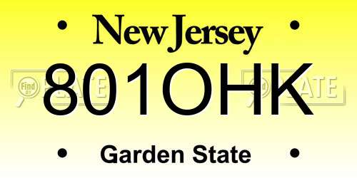 801OHK New Jersey License Plate