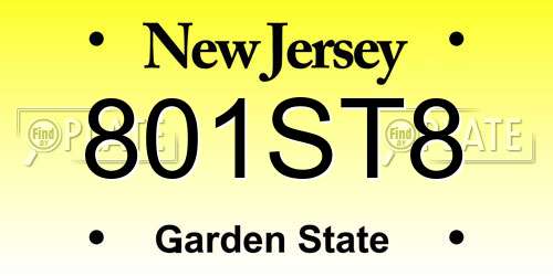 801ST8 New Jersey License Plate