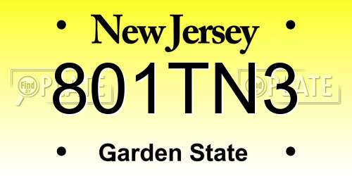 801TN3 New Jersey License Plate