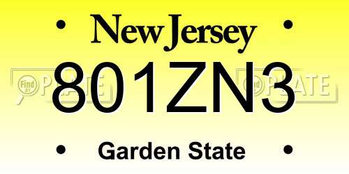 801ZN3 New Jersey License Plate