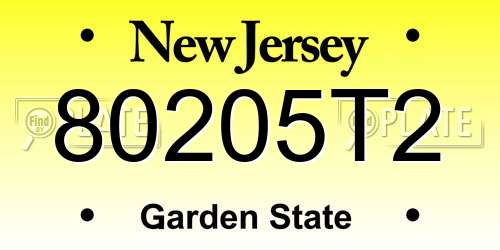 80205T2 New Jersey License Plate