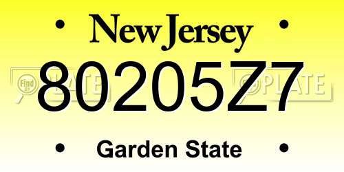 80205Z7 New Jersey License Plate