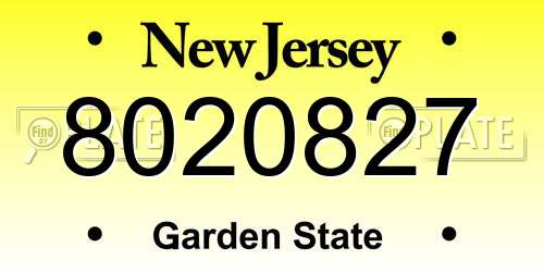8020827 New Jersey License Plate