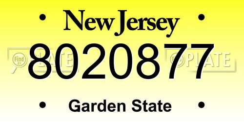 8020877 New Jersey License Plate