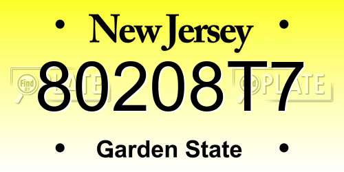 80208T7 New Jersey License Plate