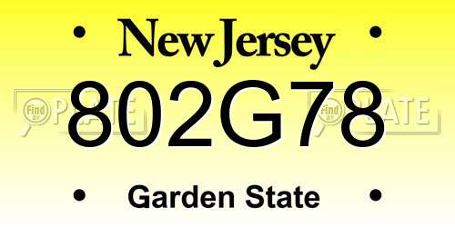 802G78 New Jersey License Plate