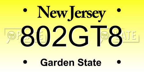802GT8 New Jersey License Plate