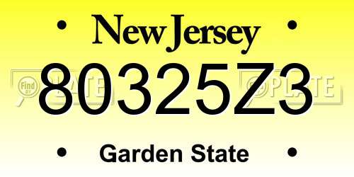 80325Z3 New Jersey License Plate