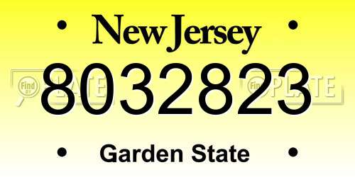 8032823 New Jersey License Plate