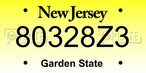 80328Z3 New Jersey License Plate