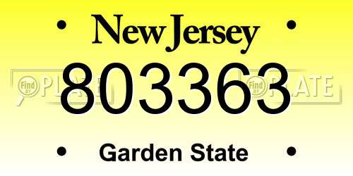 803363 New Jersey License Plate