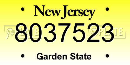 8037523 New Jersey License Plate