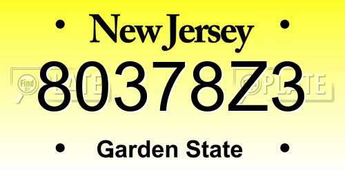 80378Z3 New Jersey License Plate