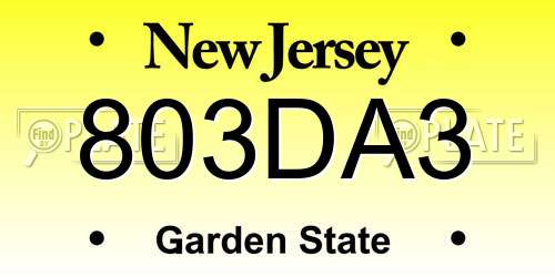 803DA3 New Jersey License Plate