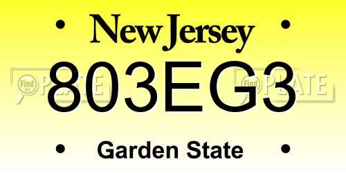 803EG3 New Jersey License Plate