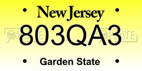 803QA3 New Jersey License Plate