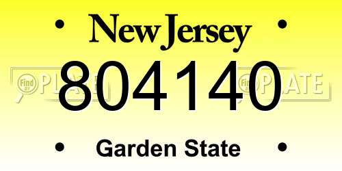 804140 New Jersey License Plate