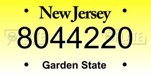 8044220 New Jersey License Plate