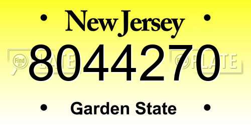 8044270 New Jersey License Plate