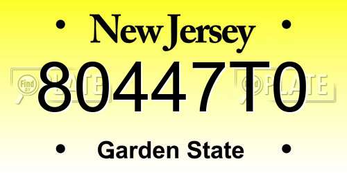 80447T0 New Jersey License Plate