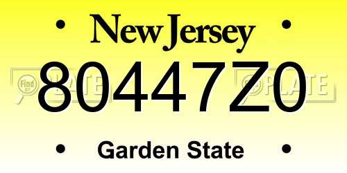 80447Z0 New Jersey License Plate