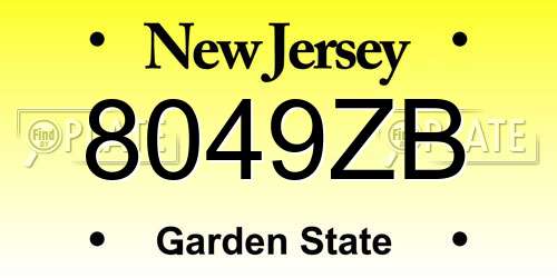 8049ZB New Jersey License Plate