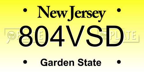 804VSD New Jersey License Plate