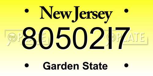 80502I7 New Jersey License Plate
