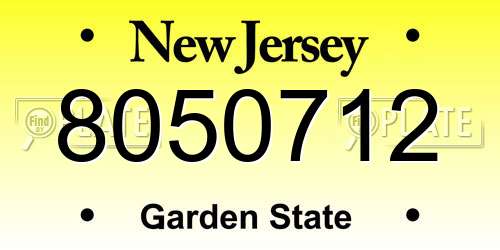 8050712 New Jersey License Plate