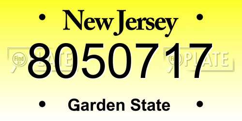8050717 New Jersey License Plate