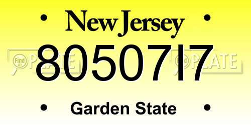 80507I7 New Jersey License Plate
