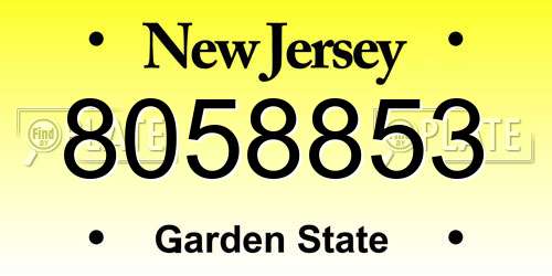 8058853 New Jersey License Plate