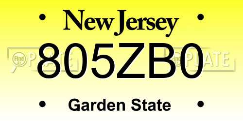 805ZB0 New Jersey License Plate